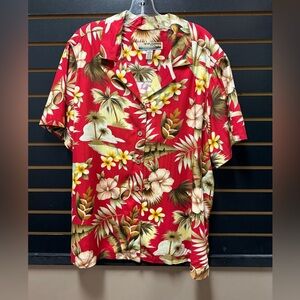 Sunset Cove Hawaiian Shirt Red Tropical Floral Camp Button Up Size 2X